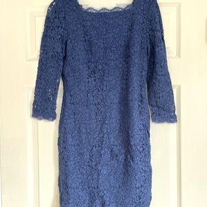 Adriana Papell blue lace 3/4 sleeve dress